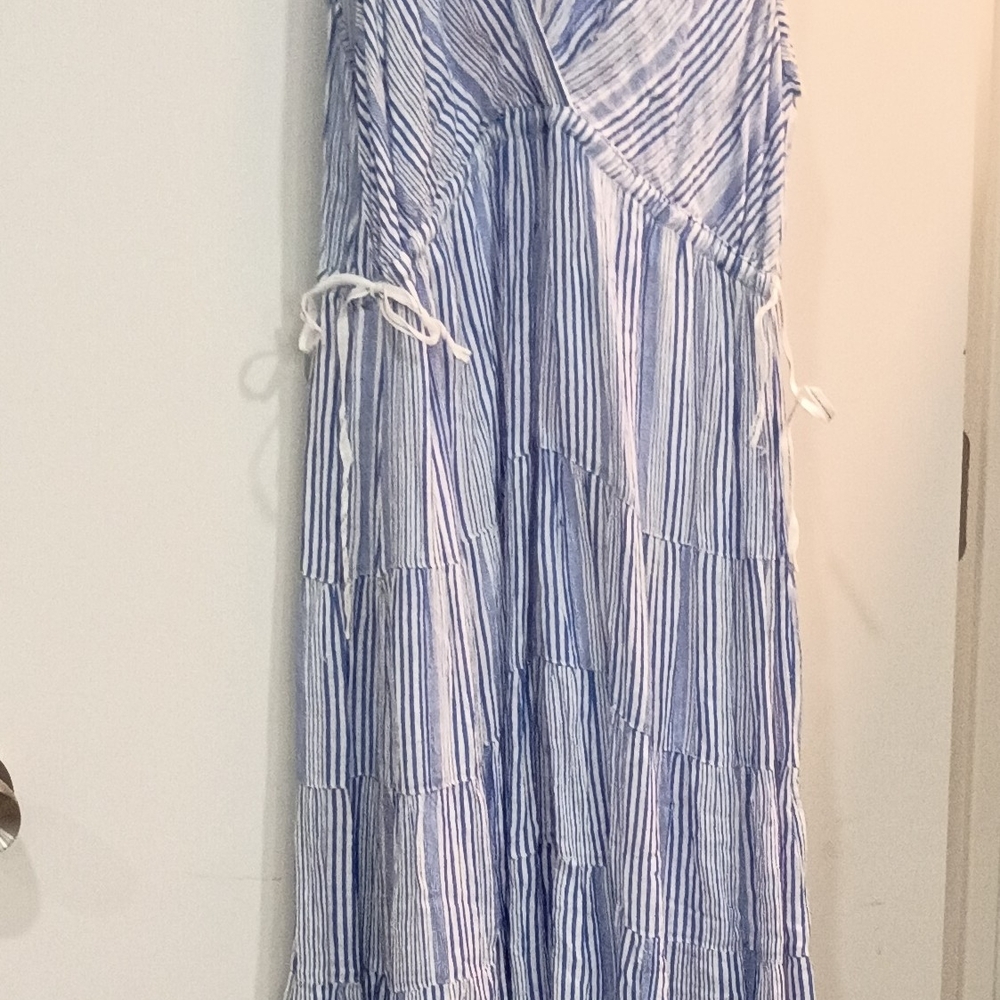 Max Studio Blue and White Striped Maxi Dress